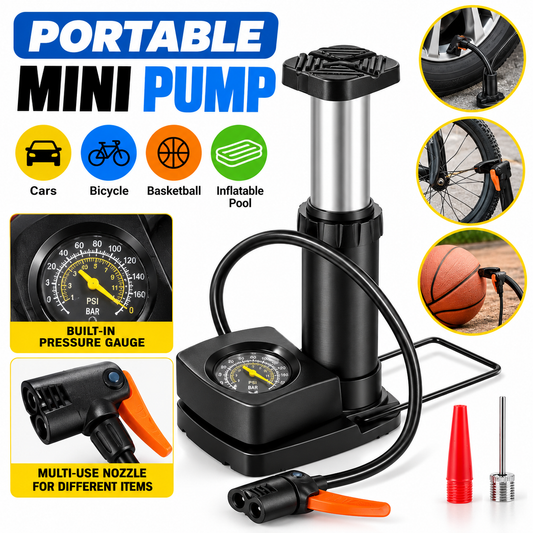 Portable Air Pump With Pressure Meter for Car, Bike, Bicycle, Motorcycle, Football & Inflatable Toys | Foot Pump